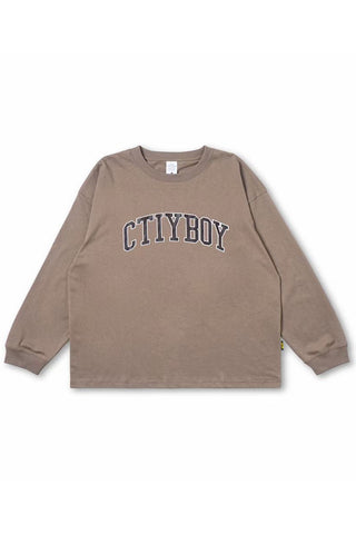 City Boy Print Long Sleeve Tee In Khaki