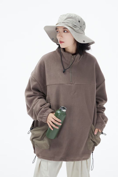 Half-Open Collar Fleece Panel Sweater